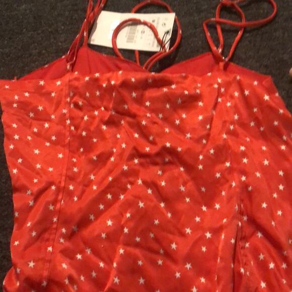 Zara Brand Red Satin Effect  Bodysuit White Star Print Sz M Medium NWT - Picture 6 of 6